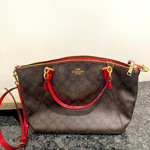 Brown leather coach bag purse